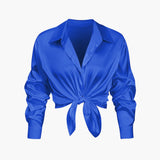 Women's Blouse | Silk Satin | Long Sleeves | Spring - Blue