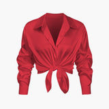 Women's Blouse | Silk Satin | Long Sleeves | Spring - Red