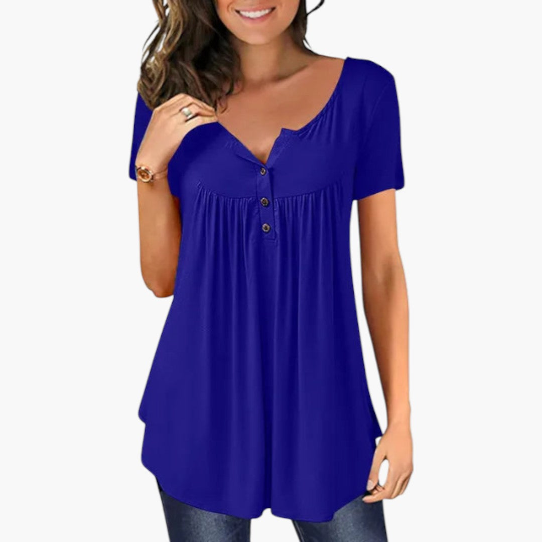 Women's Blouse | V-Neck Button Detail | Casual | Winter - Blue