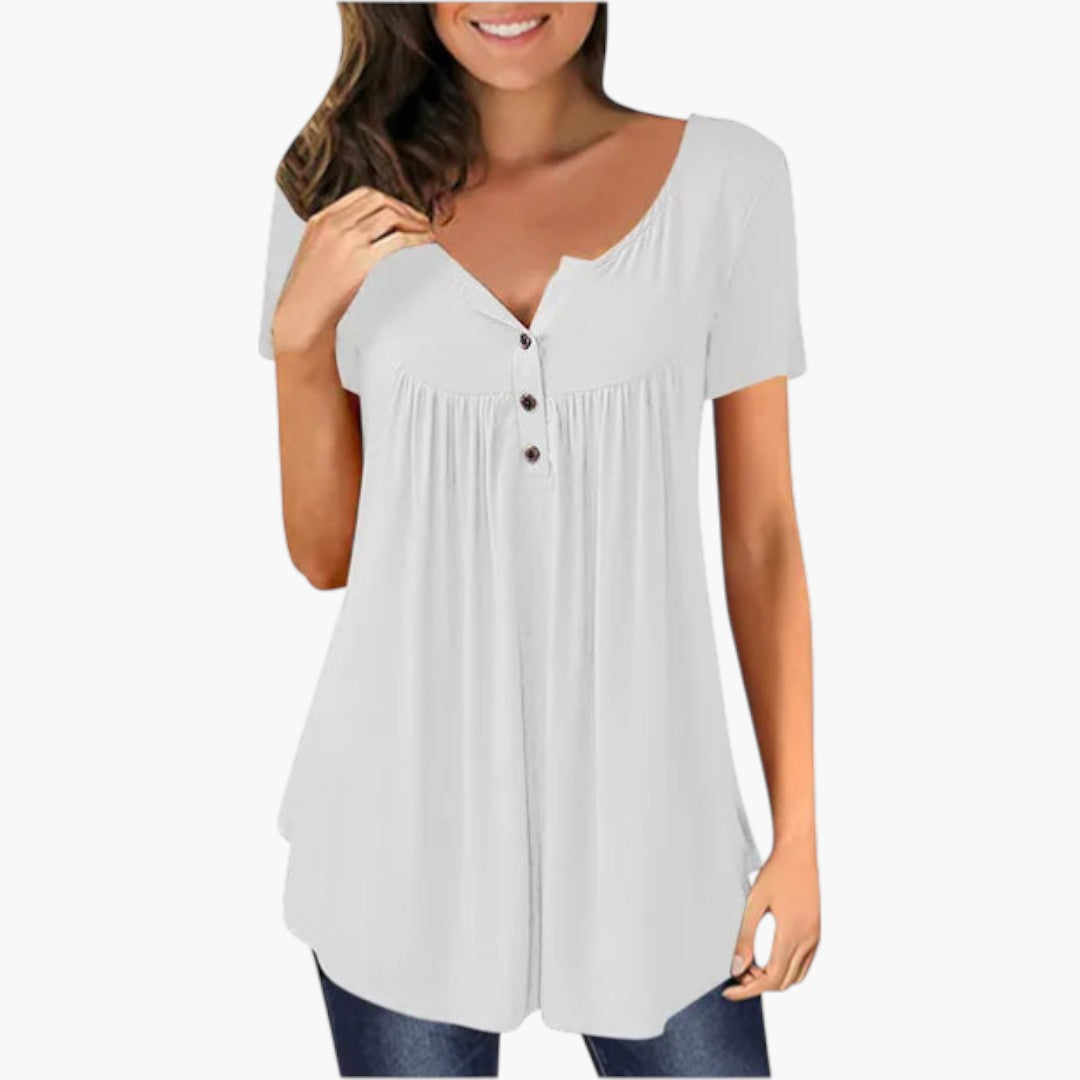 Women's Blouse | V-Neck Button Detail | Casual | Winter - White