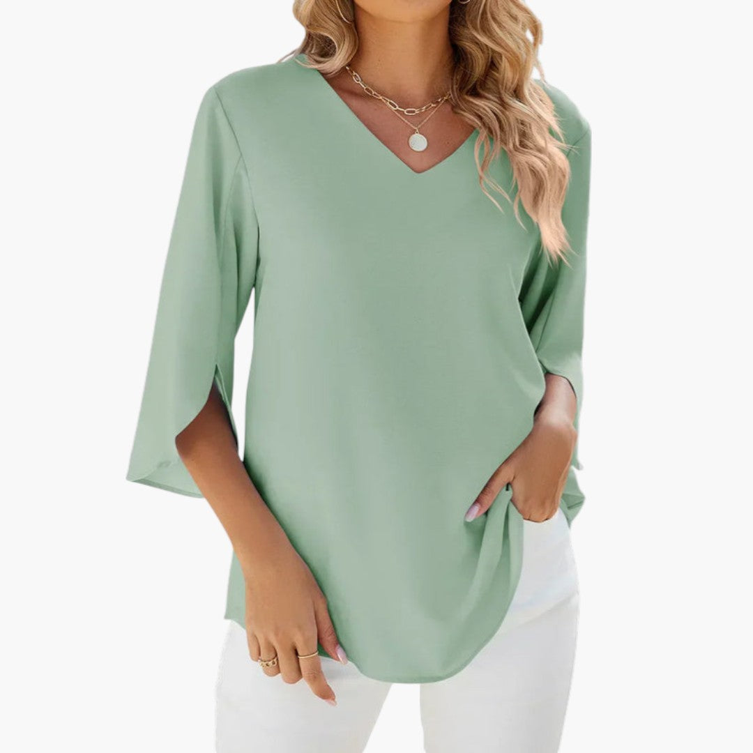Women's Blouse | V-Neck Slit Sleeves | Casual | Winter - Green