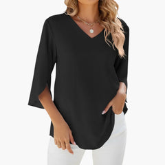 Women's Blouse | V-Neck Three-Quarter Sleeves | Casual | Winter - Black