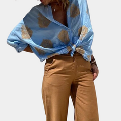 Women's Blouse with Golden Leaf Print | Loose Fit | Summer