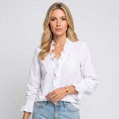 Women's Blouse with Ruffle Collar | Long Sleeves | Elegant | Autumn - White