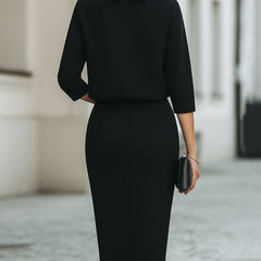 Women's Boat Neck Two Piece Set Midi Skirt 3/4 Sleeve | Autumn