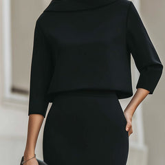 Women's Boat Neck Two Piece Set Midi Skirt 3/4 Sleeve | Autumn