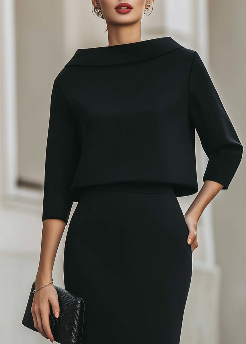 Women's Boat Neck Two Piece Set Midi Skirt 3/4 Sleeve | Autumn