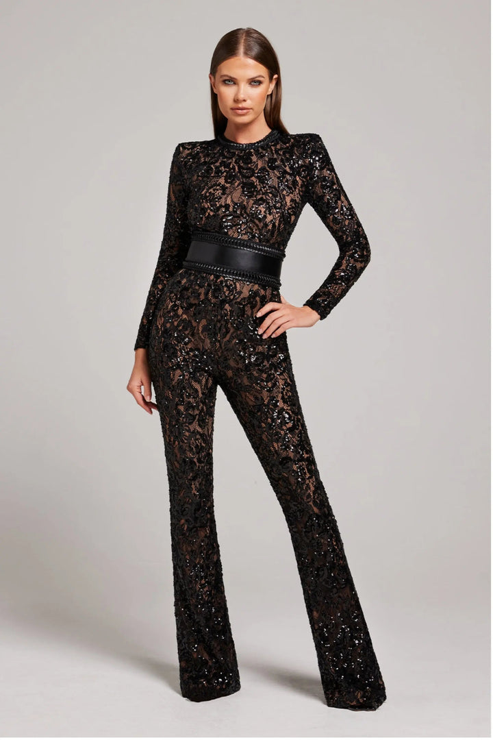 Women's Bodysuit | Lace | Crew Neck | Spring - Black
