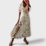 Women's Bohemian Maxi Dress - Flowing Print | Summer - Beige