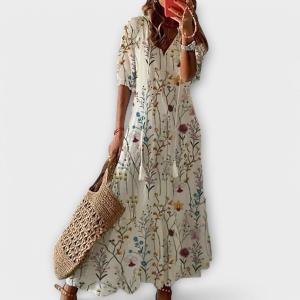 Women's Bohemian Maxi Dress - Flowing Print | Summer - Multicolor