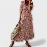 Women's Bohemian Maxi Dress - Flowing Print | Summer - Pink