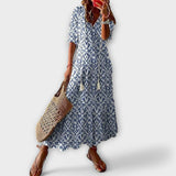Women's Bohemian Maxi Dress - Flowing Print | Summer - Sky Blue