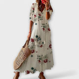 Women's Bohemian Maxi Dress - Flowing Print | Summer - White