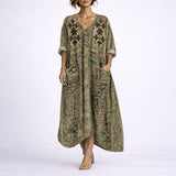 Women's Bohemian Paisley Maxi Dress - Flowing A-Line Wedding Guest - Green