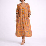 Women's Bohemian Paisley Maxi Dress - Flowing A-Line Wedding Guest - Orange
