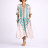 Women's Bohemian Paisley Maxi Dress - Flowing A-Line Wedding Guest - Pink & Green