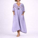 Women's Bohemian Paisley Maxi Dress - Flowing A-Line Wedding Guest - Purple