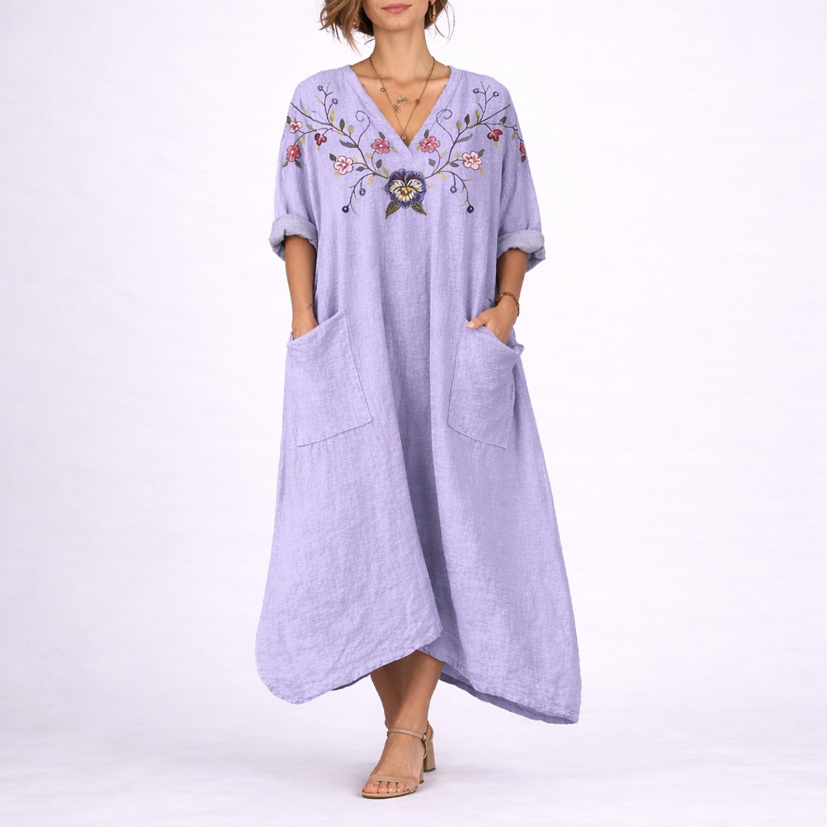 Women's Bohemian Paisley Maxi Dress - Flowing A-Line Wedding Guest - Purple
