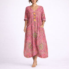 Women's Bohemian Paisley Maxi Dress - Flowing A-Line Wedding Guest - Red