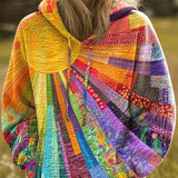 Women's Bohemian Quilted Patchwork Hoodie - Sunburst Design | Autumn - Multicolor