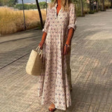 Women's Boho Floral Maxi Dress - V-Neck Tiered Silhouette | Spring - Pink