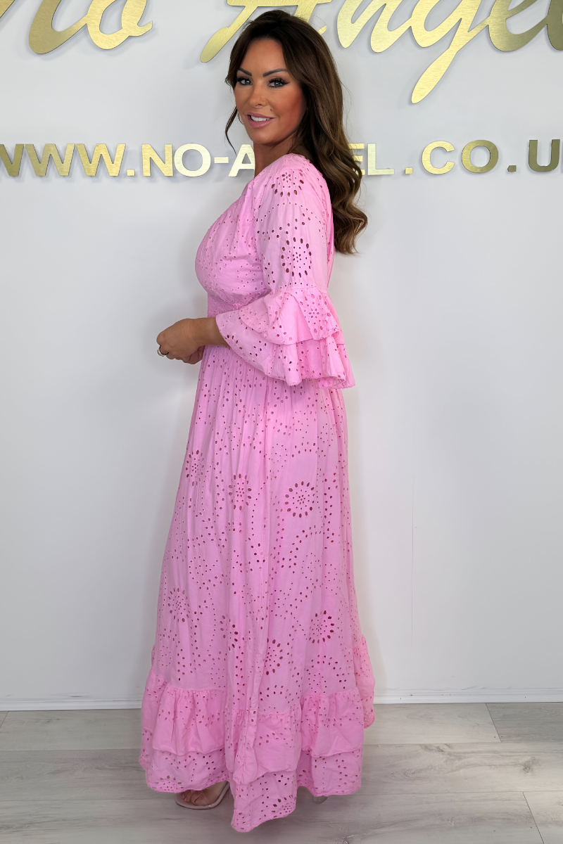 Women's Boho Maxi Dress | Embroidered | Ruffled Sleeves | Summer