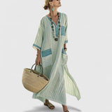 Women's Boho Maxi Dress with Pockets - Relaxed Summer Style - Black Green