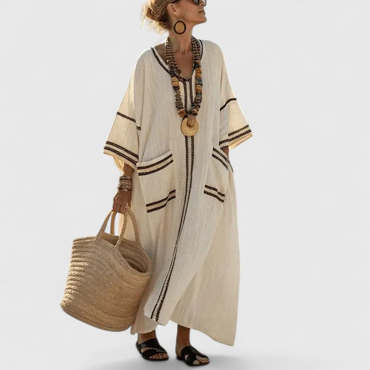 Women's Boho Maxi Dress with Pockets - Relaxed Summer Style - Grey