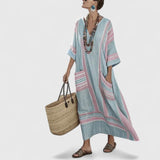 Women's Boho Maxi Dress with Pockets - Relaxed Summer Style - Pink Green