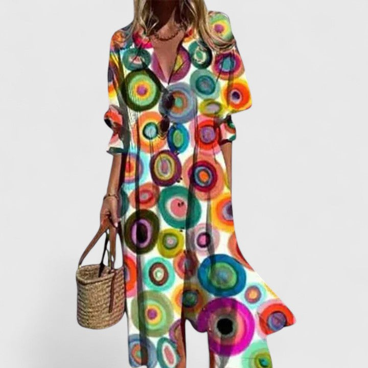 Women's Boho Midi Dress - Vibrant Floral Print | Spring - Multicolor 2