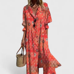 Women's Boho Midi Dress - Vibrant Floral Print | Spring - Red 2