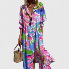 Women's Boho Midi Dress - Vibrant Floral Print | Spring - Red