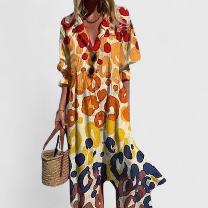 Women's Boho Midi Dress - Vibrant Floral Print | Spring - Yellow
