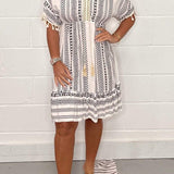 Women's Boho Printed Tassel Mini Dress - Summer Beach Style - Gray