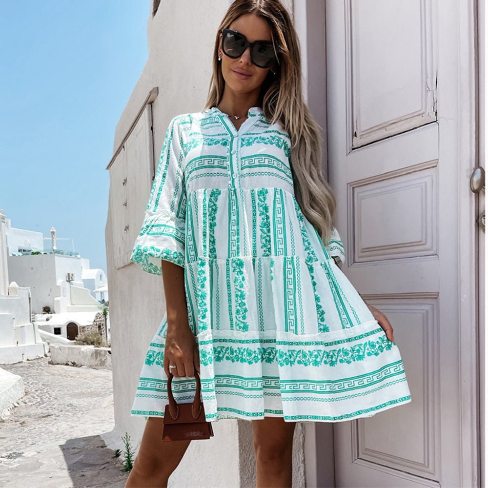 Women's Boho Printed Tiered Mini Dress - Relaxed Fit | Summer