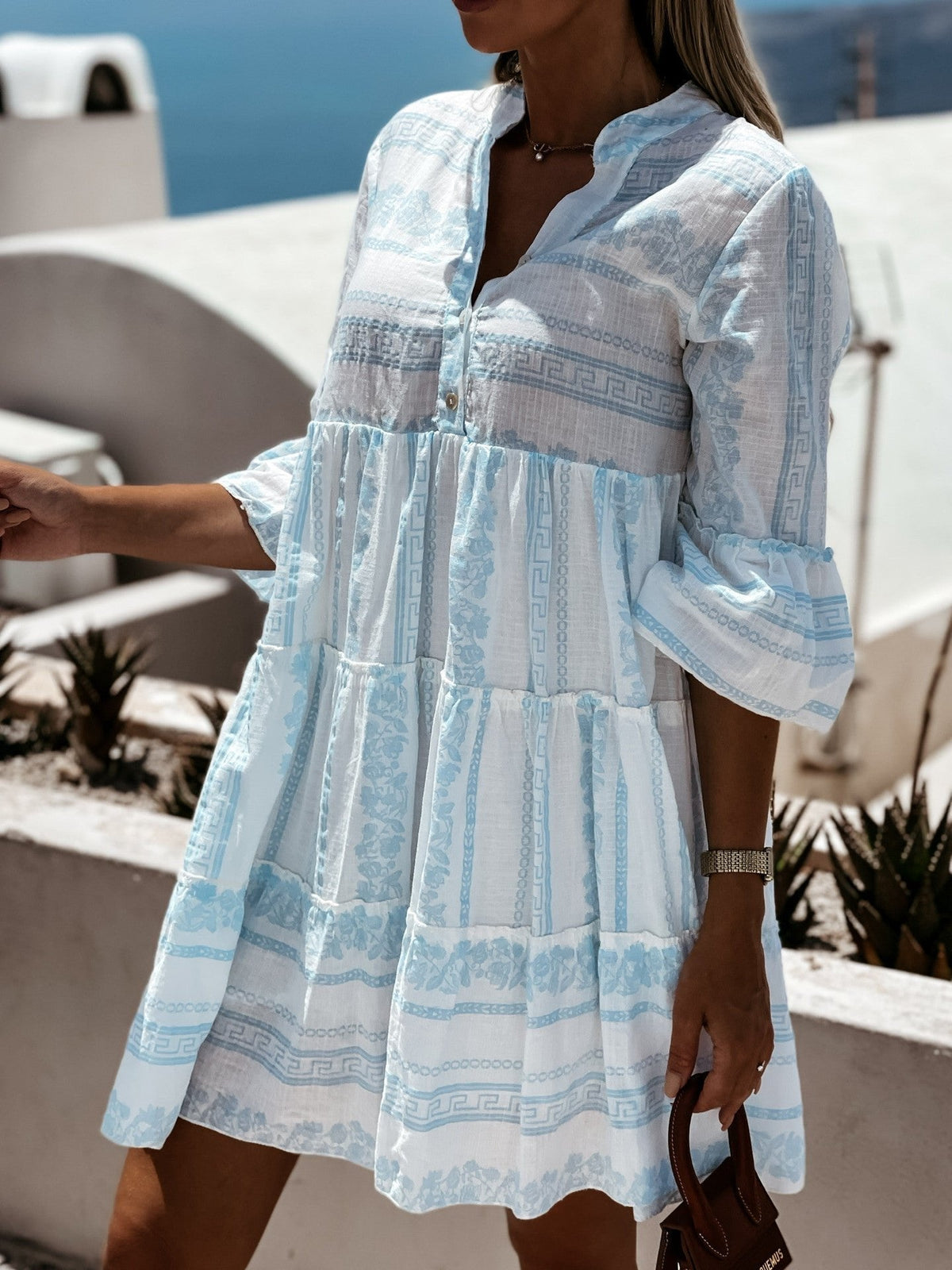 Women's Boho Printed Tiered Mini Dress - Relaxed Fit | Summer