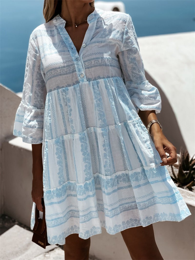 Women's Boho Printed Tiered Mini Dress - Relaxed Fit | Summer