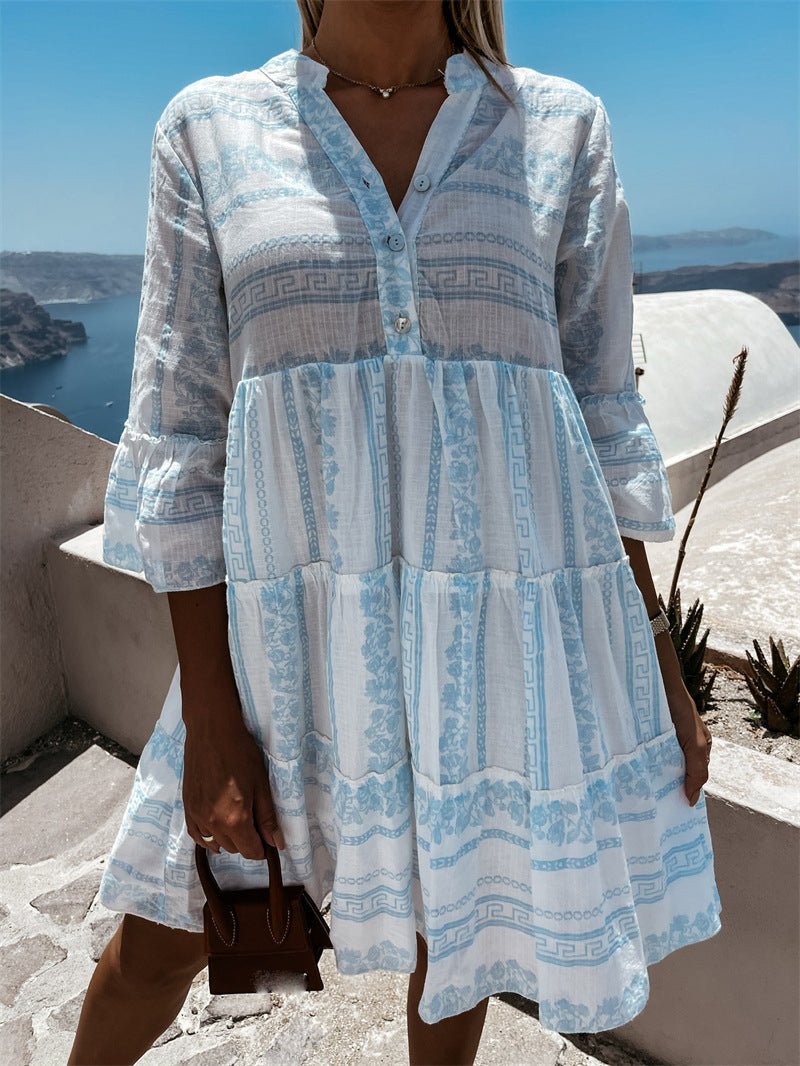 Women's Boho Printed Tiered Mini Dress - Relaxed Fit | Summer