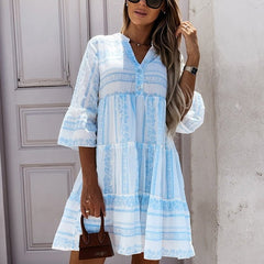 Women's Boho Printed Tiered Mini Dress - Relaxed Fit | Summer