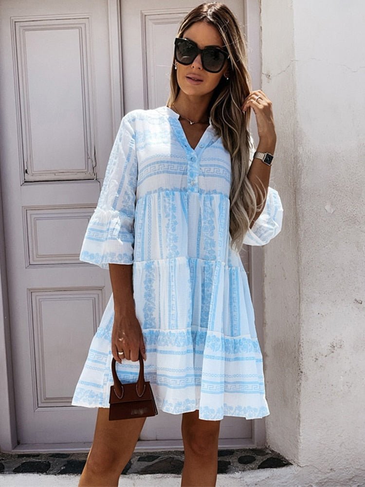 Women's Boho Printed Tiered Mini Dress - Relaxed Fit | Summer