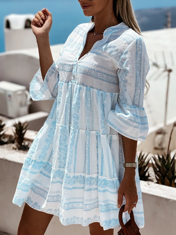 Women's Boho Printed Tiered Mini Dress - Relaxed Fit | Summer