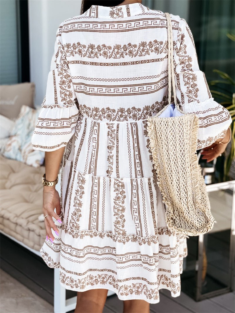 Women's Boho Printed Tiered Mini Dress - Relaxed Fit | Summer