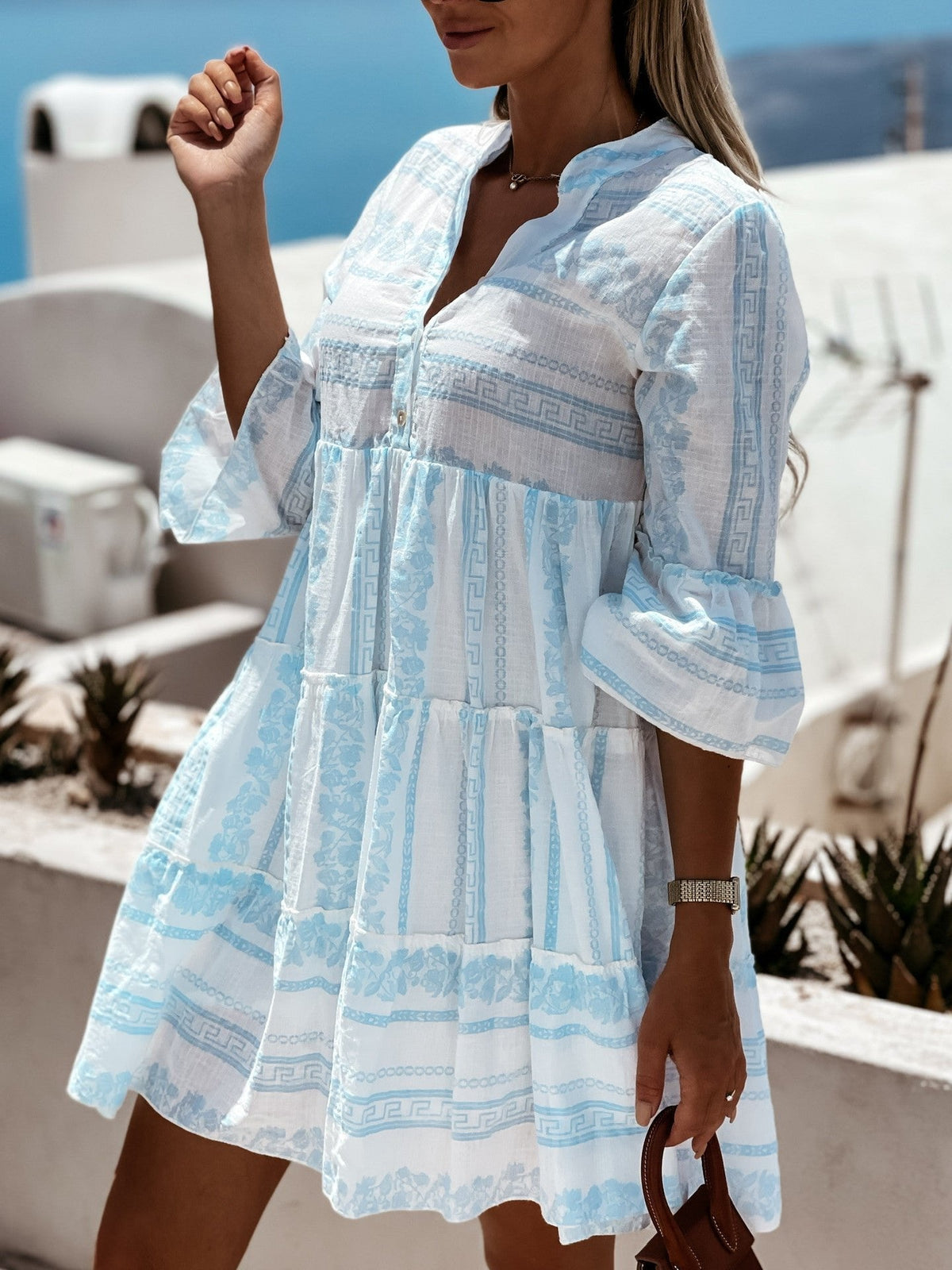 Women's Boho Printed Tiered Mini Dress - Relaxed Fit | Summer