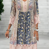 Women's Boho Printed V Neck Midi Dress - White | Spring - White