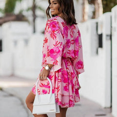Women's Boho Tropical-Print Mini Dress Tiered Skirt | Spring