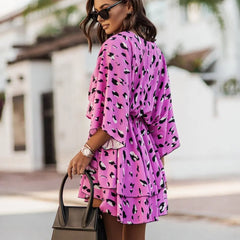 Women's Boho Tropical-Print Mini Dress Tiered Skirt | Spring