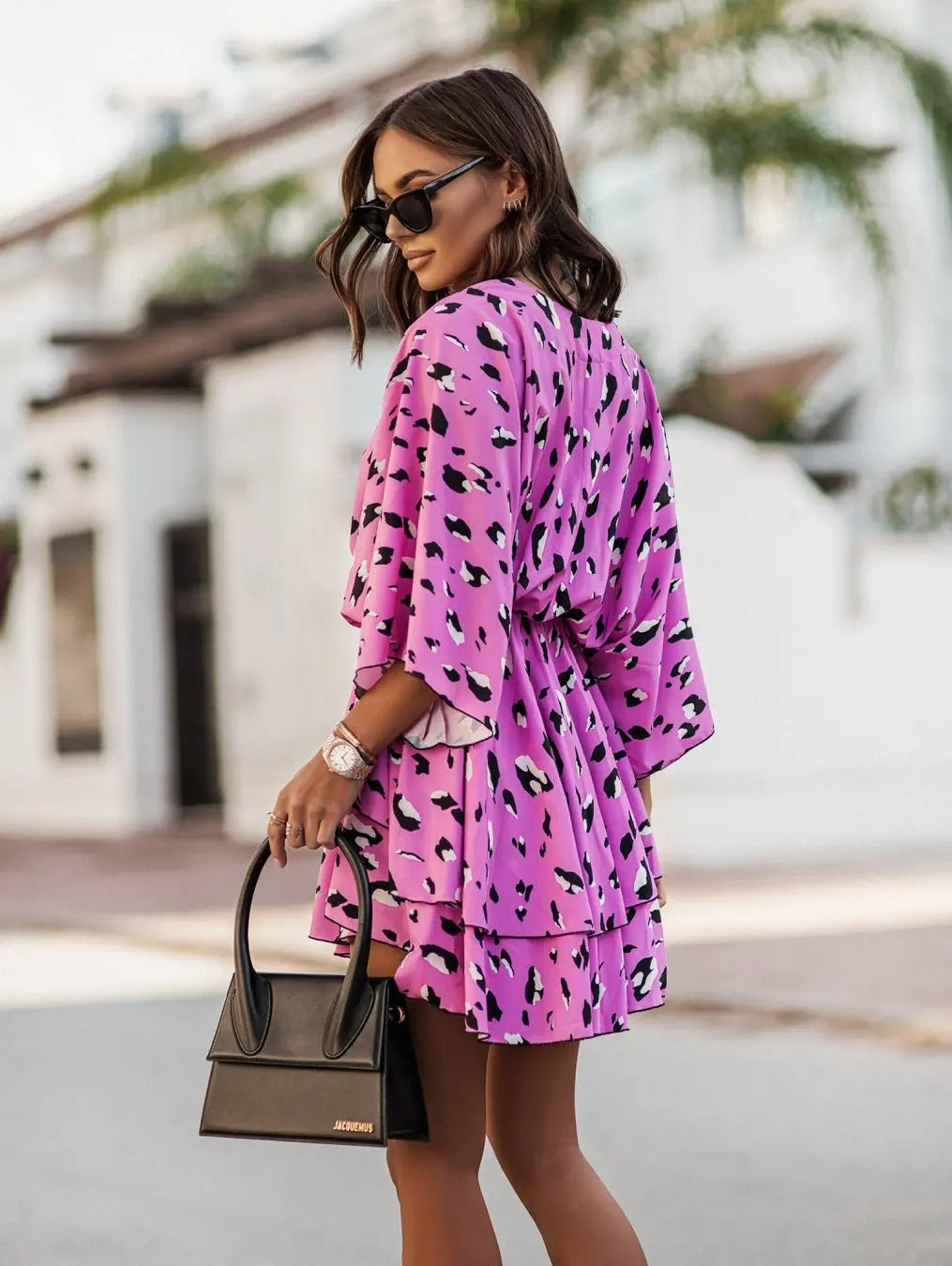 Women's Boho Tropical-Print Mini Dress Tiered Skirt | Spring