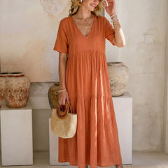 Women's Boho V Neck Tiered Maxi Dress - Relaxed Summer Style
