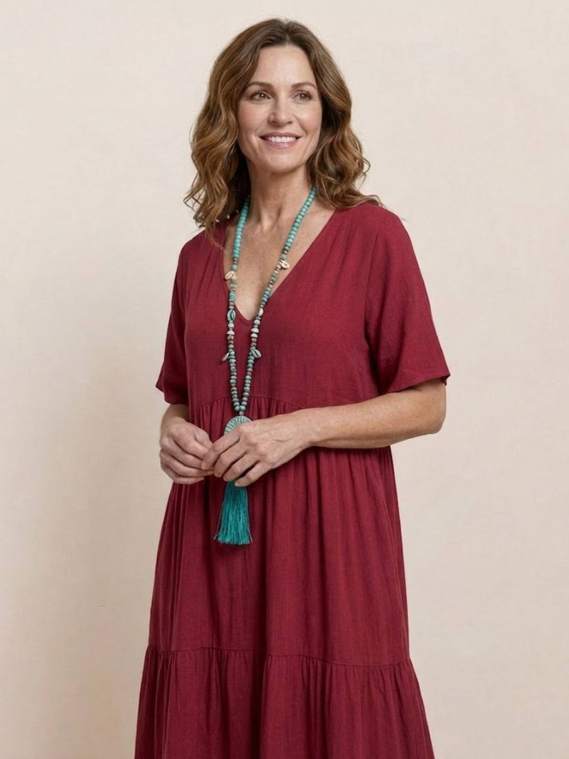Women's Boho V Neck Tiered Maxi Dress - Relaxed Summer Style