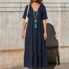 Women's Boho V Neck Tiered Maxi Dress - Relaxed Summer Style